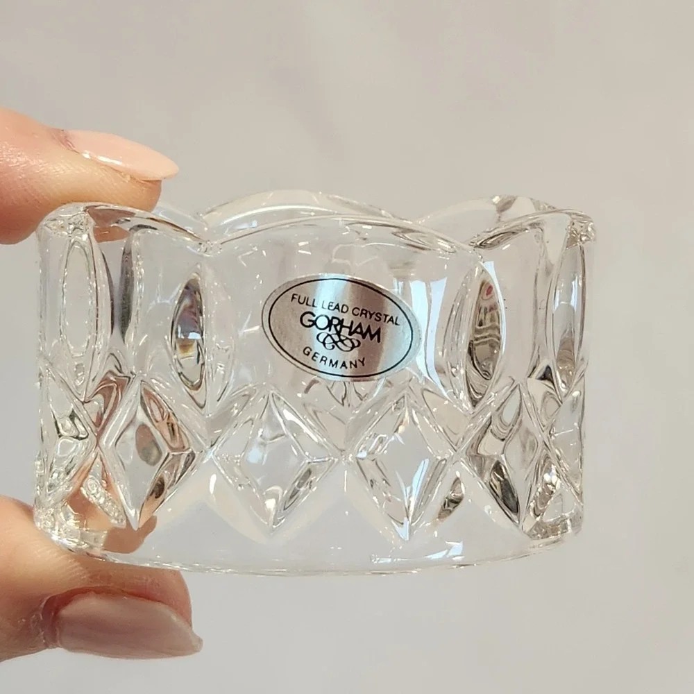Vtg Set of 8‎ Gorham King Edward Crystal Cut Napkin Rings Scalloped Oval EUC